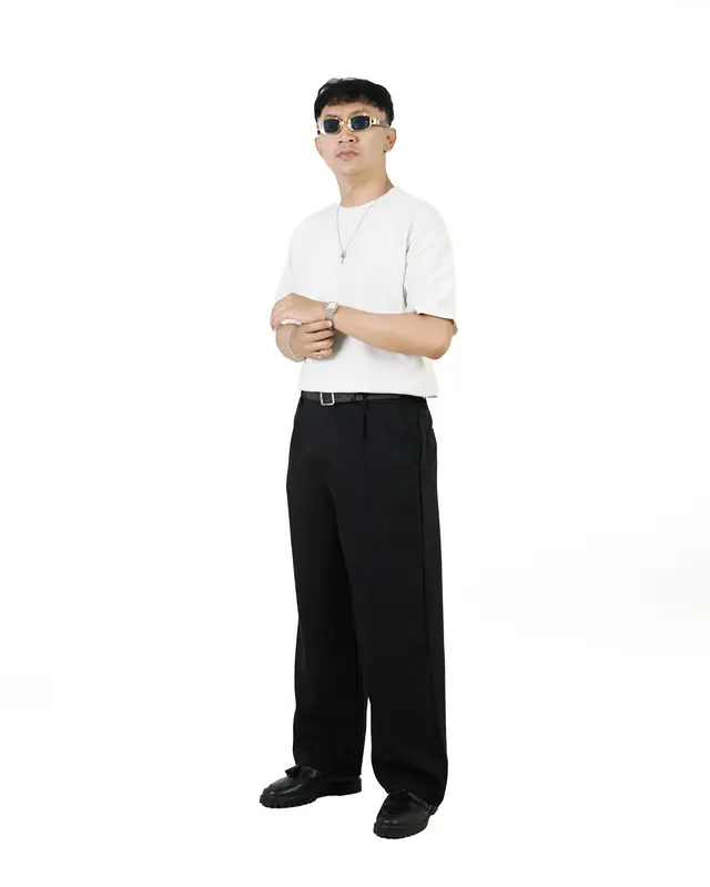 JINSYOU - Celana Trouser Wide Pants Hitam Loose Relaxed Pinggang Karet nyaman Lebar 3