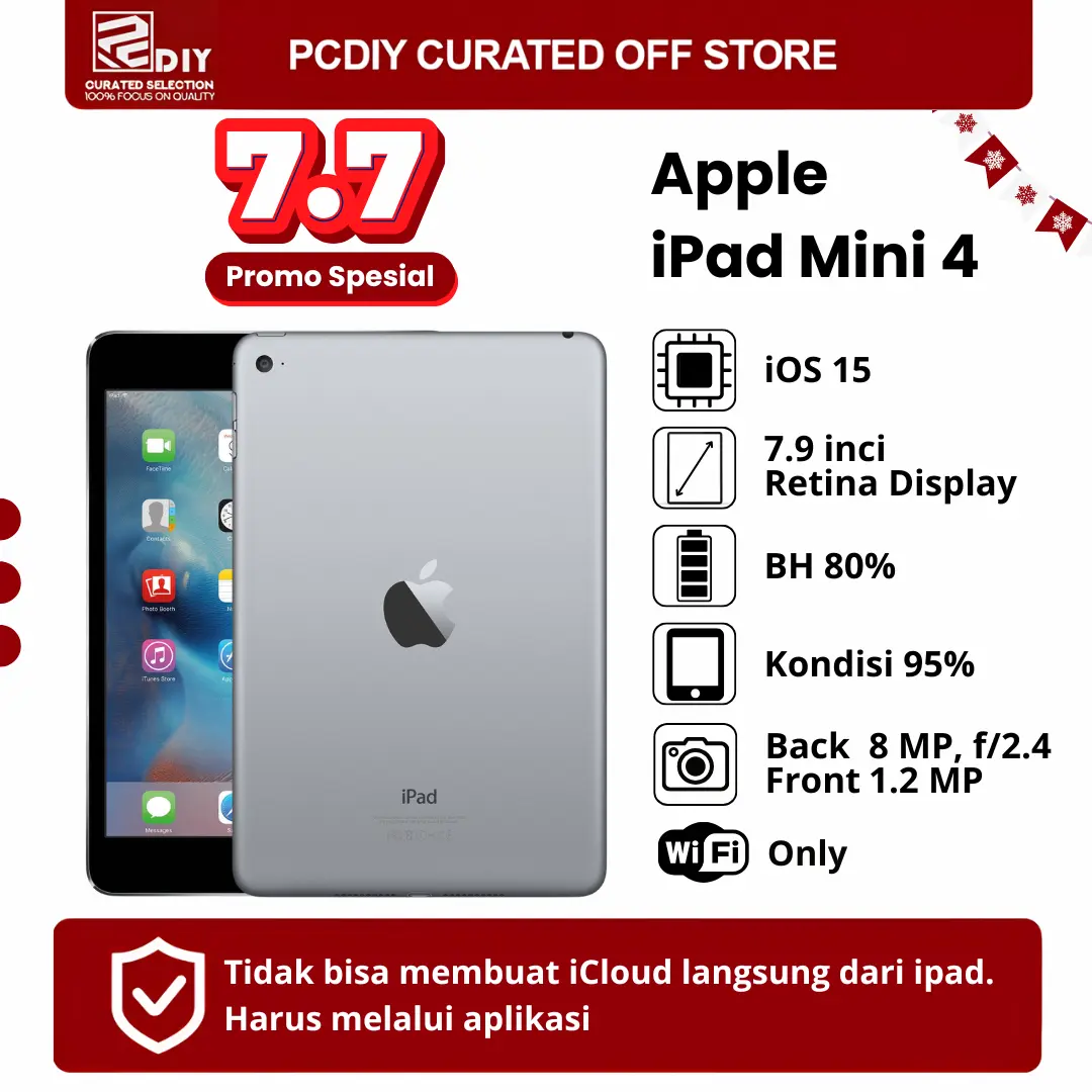 [Bekas] PCDIY iPad mini 4 Apple Original  - PROMO TERMURAH! Bisa COD + Garansi 7 Hari Tanpa Alasan. Jaminan Produk Ori & Support Versi iOS Tertinggi (iPadOS 15).