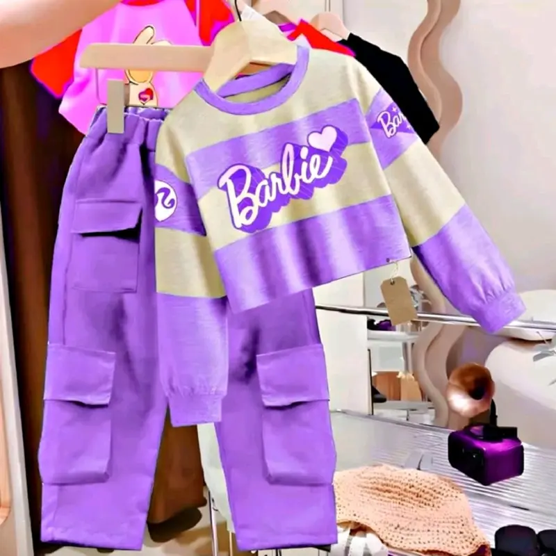 SETELAN ANAK PEREMPUAN 1-5 TAHUN SETELAN SWEATER CARGO BARBIE TERBARU BEST SELLER 1