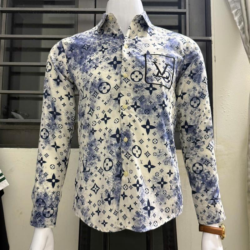 Áo Sơ Mi Nam Tay Dài lụa hàn IN  chỮ thêu túi Form Đứng Boy Phố ST MEN STORE Menswear Shirt Cổ Tròn