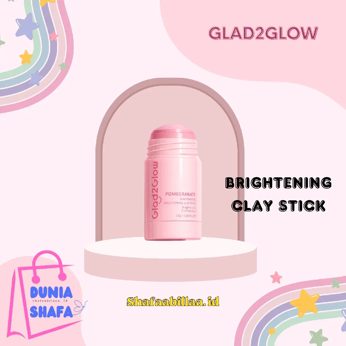 Clay Stick Glad2Glow Pomegranate Niacinamide Brightening 25g untuk Mencerahkan Wajah wajah berjerawat tea tree oil masker jerawat masker wajah untuk chicken skin g2gclaystickpink masker roll