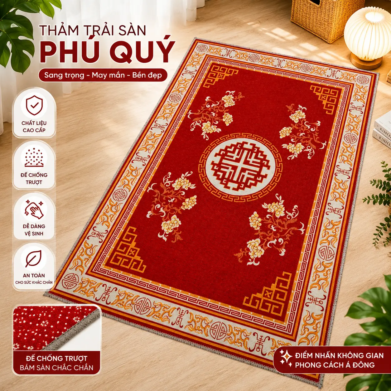 Thảm Lau Chân Kích Thước, 50x70cm, 60x90cm Chất Nỉ Dày, Đế Caosu Chống Trơn Trượt, Bo Viền Chắc Chắn