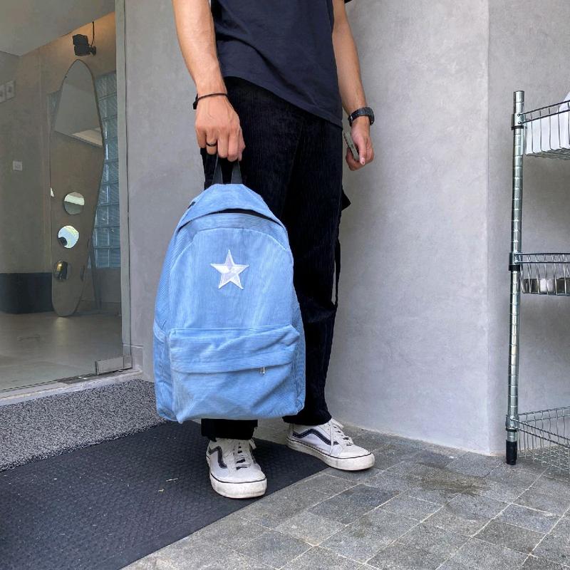 Ransel Corduroy starboy unisex | Tas Sekolah Korduroi | Tas Backpack Corduroi Bintang | Tas Punggung Korduroy pria dan wanita | cod tas bintang corduroy 3