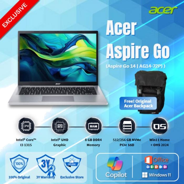 Promo ACER ASPIRE GO 14 AG14 I3 1315 16GB 512GB W11+OHS+M365B 14.0WUXGA ...