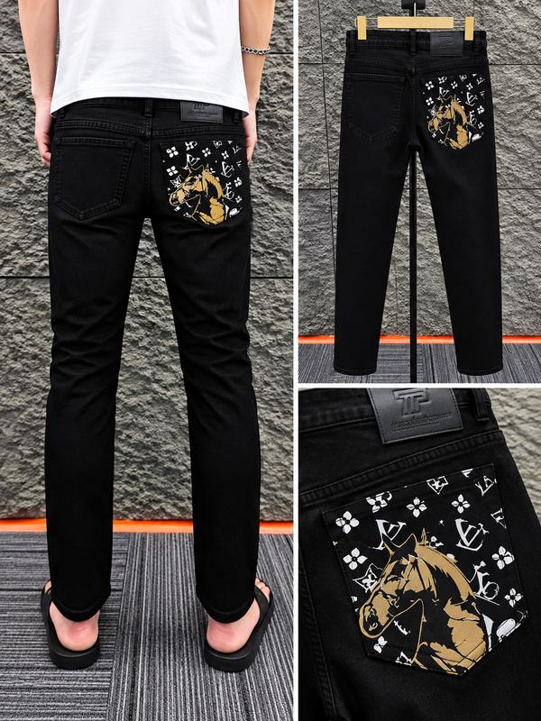 Quần Jean Nam Đen Ống Ôm Co Giãn, Quần Bò Nam Form Slim Fit Thêu Họa Tiết Cá Tính, Thời Trang Nam