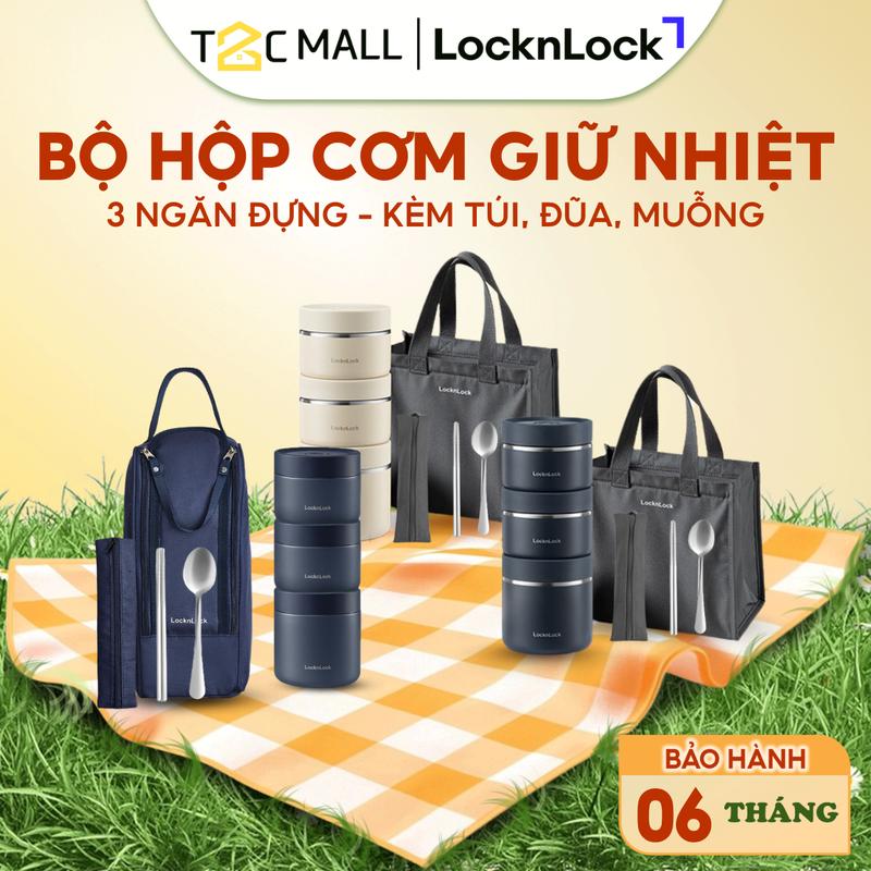   Kèm Thìa Đũa Inox Và Túi Chống Sốc Cao Cấp  Bộ Hộp Cơm Giữ Nhiệt 3 Ngăn Văn Phòng LocknLock Pump Vacuum Lunch Box Thép không gỉ 304 3 Ngăn Đều Giữ Nhiệt dung tích 1100ml  300ml*2 500ml*1  LHC8052S01 LHC8052S02 Hàng Chính Hãng T2Cmall hộp  cơm 