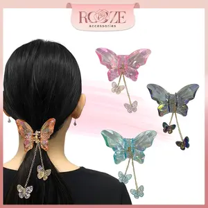 Jedai Kupu Kristal Hologram Aesthetic Jepit Rambut Sparkly Butterfly Rumbai Hair Claw Korean Style