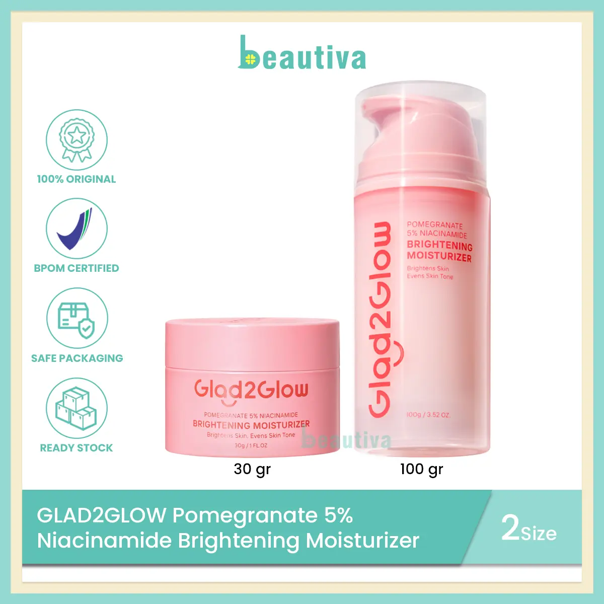Glad2Glow Pomegranate 5% Niacinamide Brightening Moisturizer
