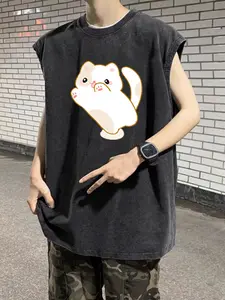 Kaos tanpa lengan yang sudah dicuci dan rusak untuk pria dan wanita, model baru musim gugur dan musim dingin, katun murni, olahraga dan kebugaran, ukuran besar, rompi gaya Korea.