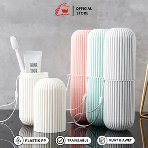 YAWANG Kotak Tempat Sikat Gigi Travel 2 in 1 Portable Toothbrush Case Plastik PP Kuat & Awet Multifungsi 2-in-1 Travelable untuk Perjalanan - Gelas Praktis & Travelable Desain Minimalis & Estetik
