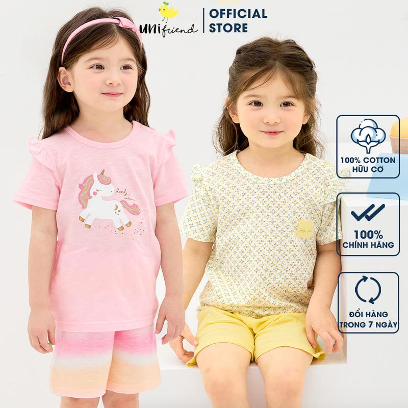  Đồ bộ ngắn tay thun cotton cho bé trai bé gái mặc nhà mùa hè Unifriend Hàn Quốc U2022-8. Size đại 5 6 8 10 tuổi 