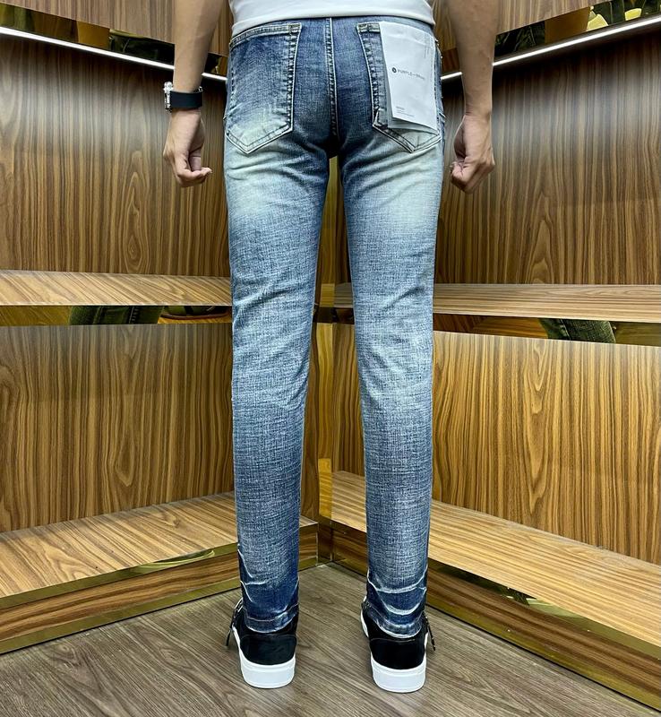 quần Jeans nam xanh pơ pồ xanh trơn sước nhẹ bản 4 cúc đồng tang lụa 2