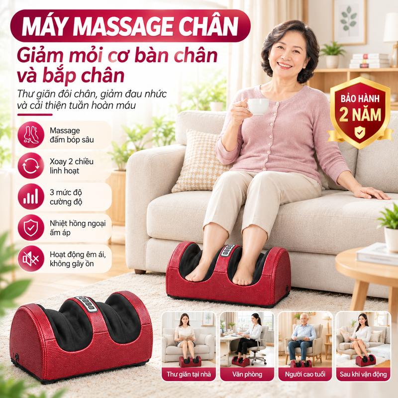 Máy massage bàn chân hồng ngoại xoa bóp bấm huyệt thư giãn, Máy mát xa chân phù hợp cho người lớn tuổi bị Gout, khớp