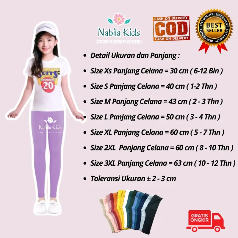 Legging Anak Polos PREMIUM umur 9-12 tahun Fashion 1