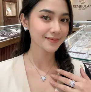 Titanium88 Set Elegan Kalung,Cincin dan Anting Motif Love Silver  Permata Bronze  Imitasi CN4