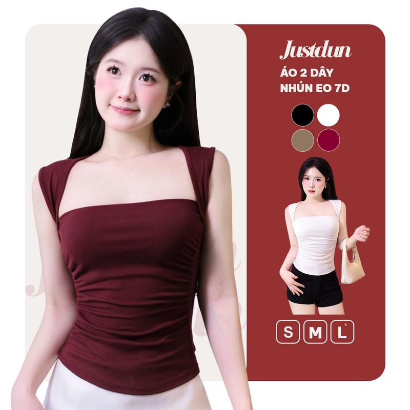 Áo 2 Dây Sát Nách Ôm Body Basic Cúp Ngực Nhún Eo Viền Vai JUSTDUN 7D - Cotton Mịn Tôn Dáng