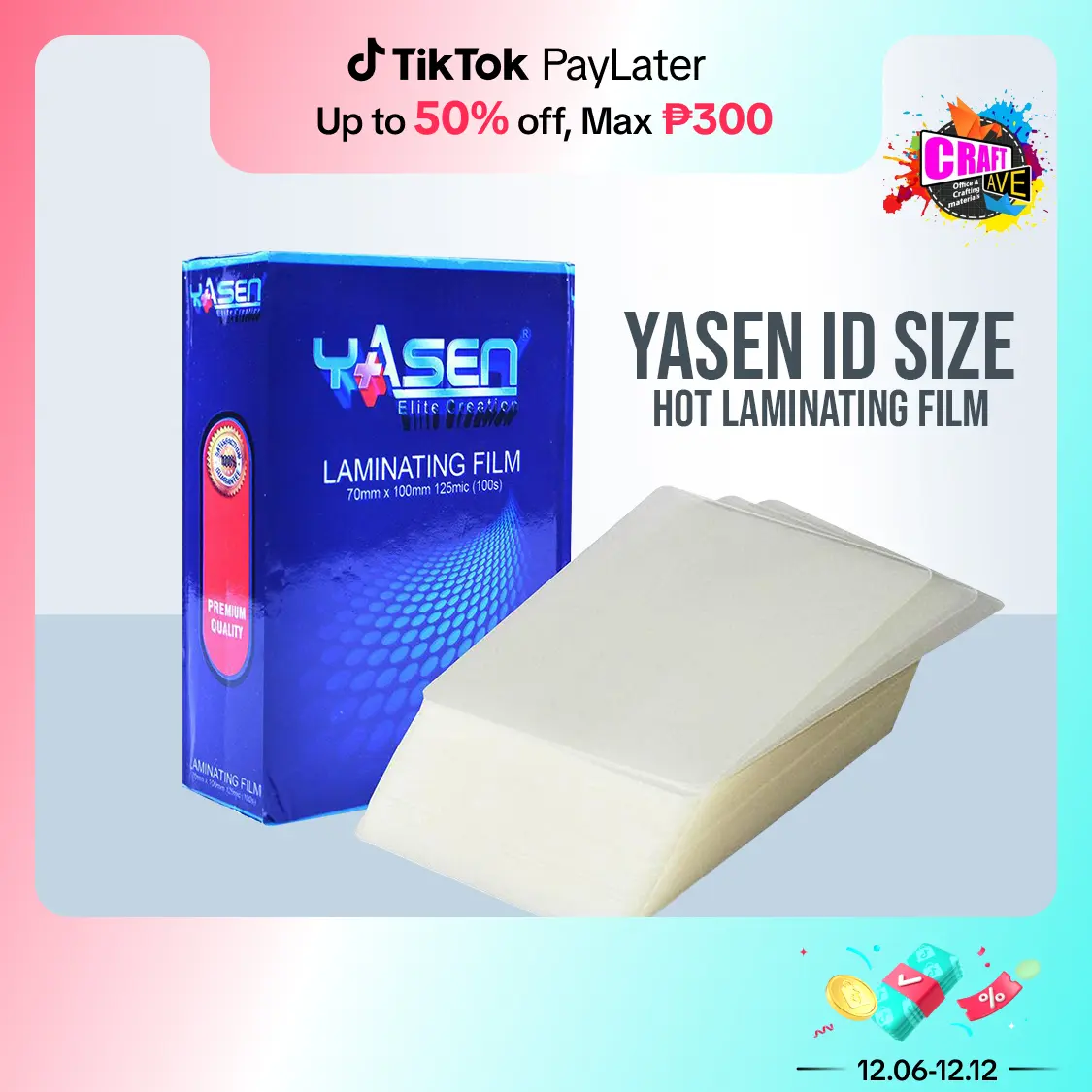 Yasen ID Size Hot Laminating Film 100sheets |65mmx95mm|70mmx100mm|80mmx110mm