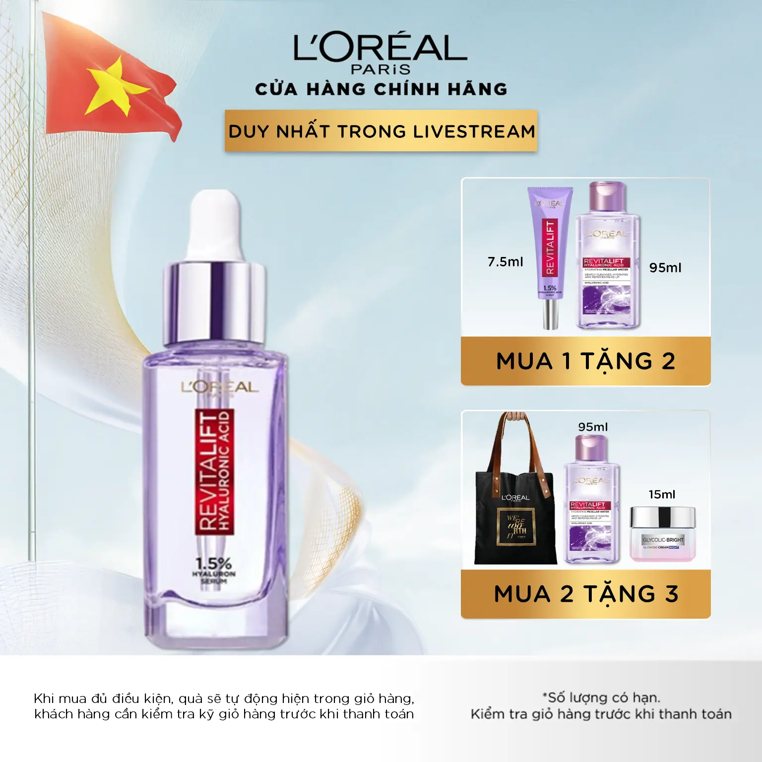 Serum dưỡng cấp ẩm, căng mướt da Revitalift 1.5% Hyaluronic Acid L'oreal Paris Serum 30ml Skincare Làm Đẹp Da Dưỡng Ẩm Da