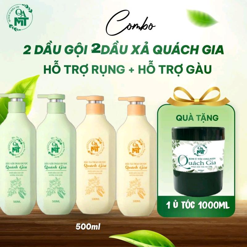 COMBO 2 DẦU GỘI + 2 DẦU XẢ QUÁCH GIA 500ML ( TẶNG 1 KEM Ủ TÓC 1000ML )
