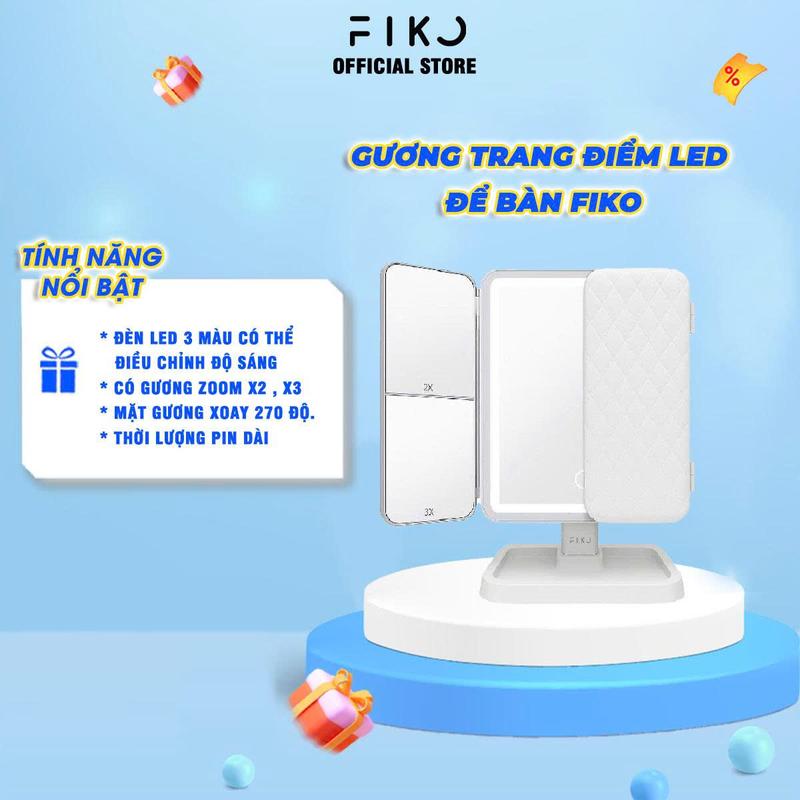  Gương Trang Điểm LED Để Bàn FIKO M2 - Đèn LED 3 Màu Điều Chỉnh Độ Sáng - Có Gương Zoom X2 X3 - Thời Lượng Pin Dài 