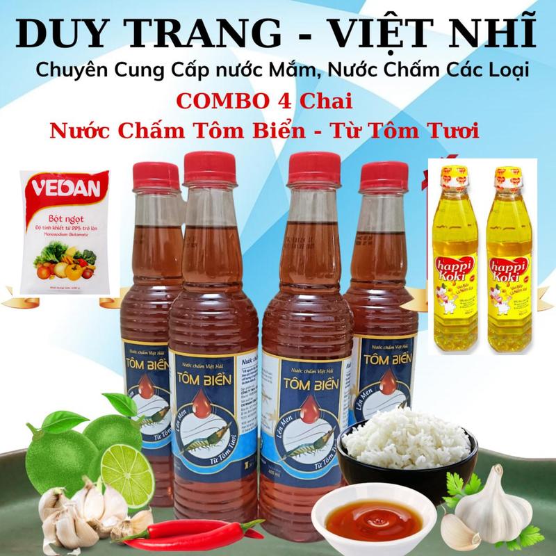  COMBO 4 chai nước mắm tôm biển mỗi chai 400ml tặng 2 chai dầu ăn 400ml và 1 gói bột ngọt vedan 350g . gia vị của gian bếp 