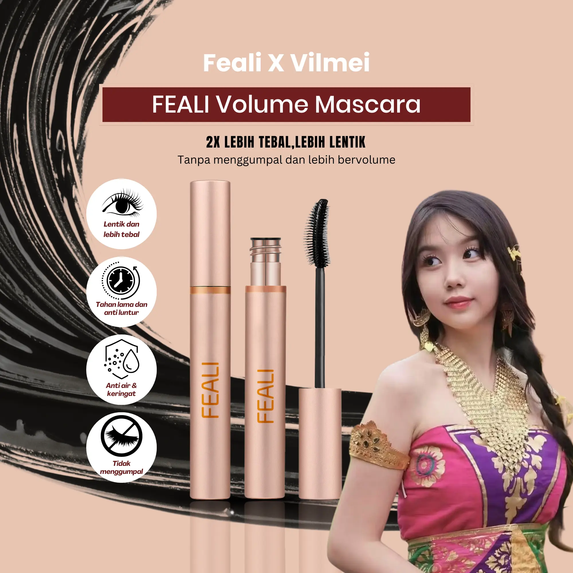 FEALI X VILMEI - [5 PCS] Mascara Volume Hypercurl Waterproof Maskara Eye Makeup Cosmetic Lash Extension Hitam Kosmetik Lasting