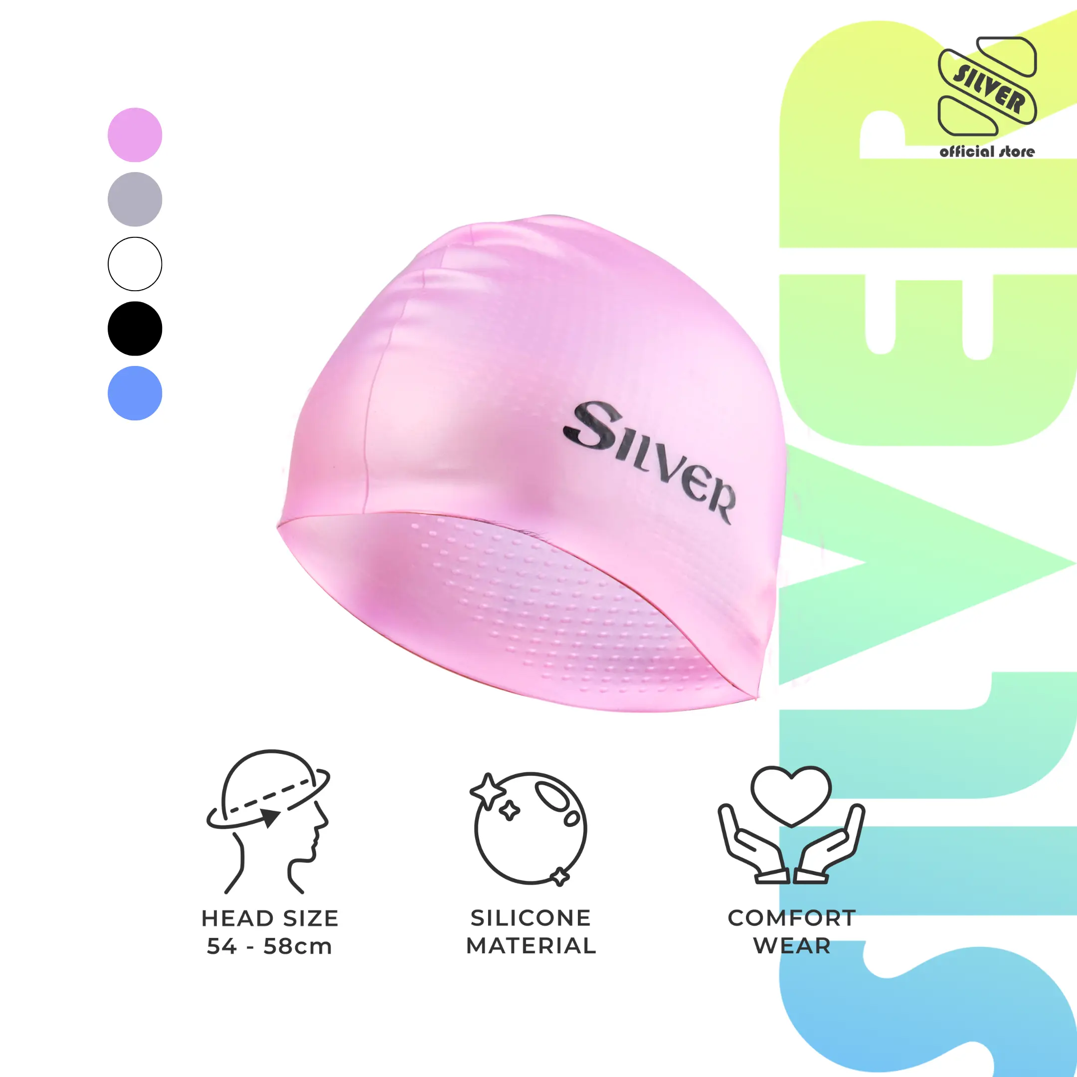 SILVER Topi Renang Dewasa Silikon Anti Slip Adult Swim Cap - 17008.001