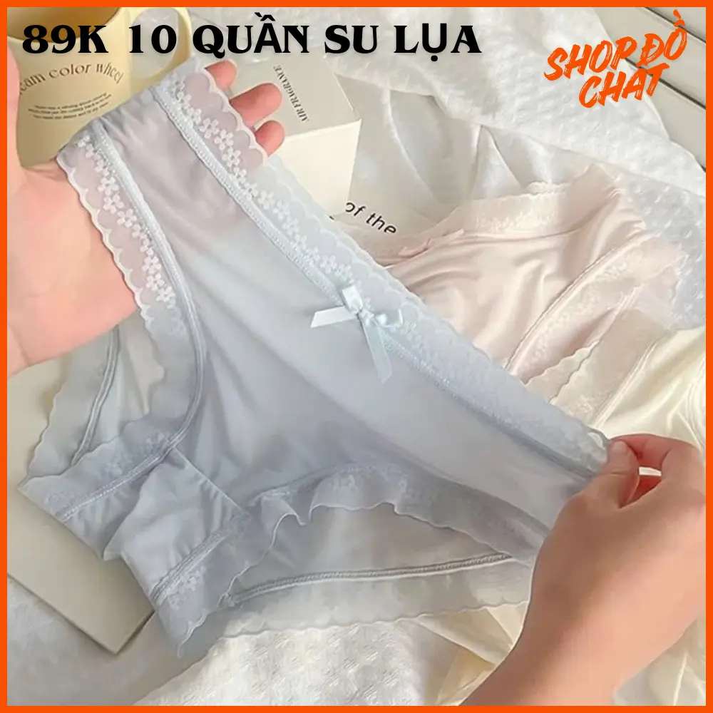 10 Quần Lót Nữ, 325 Quần Lót Nữ Cotton su lụa phối ren hoa co dãn 4 chiều, không lộ viền co giãn thoáng mát