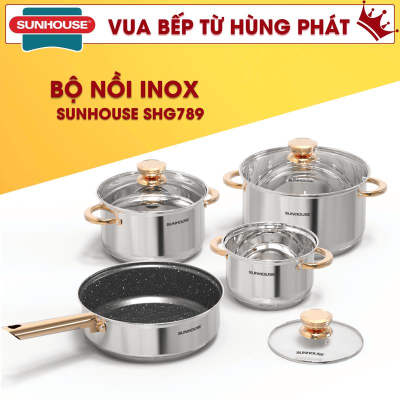 BỘ NỒI CHẢO INOX 5 ĐÁY SUNHOUSE SHG-789.2