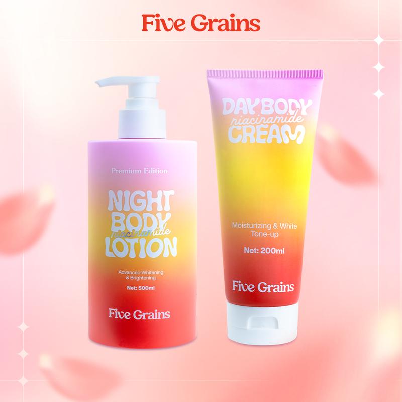 [I] Combo kem dưỡng giúp dưỡng ẩm dưỡng trắng da body ban ngày 200ml và ban đêm 500ml Five Grains Niacinamide, Alpha-Arbutin - A04