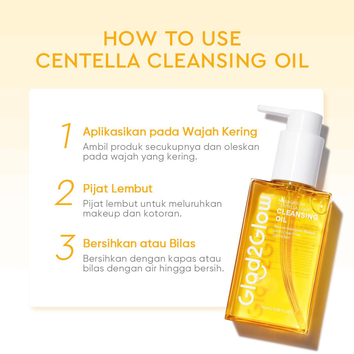 Glad2Glow Cleansing Oil Madagascar Centella Light 100ml/200ml Remover bersihkan kotoran wajah makeup remover micellar water acne jerawat cleanser micellar water untuk kulit jerawat pembersih makeup wajah cleansing oil