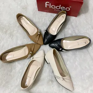 Sepatu Wanita Kerja Sepatu Pantofel Gliter Samping Sepatu Kerja, Heels 3cm Kondangan Formal Wanita Cantik juga Elegant Shoes Hitam