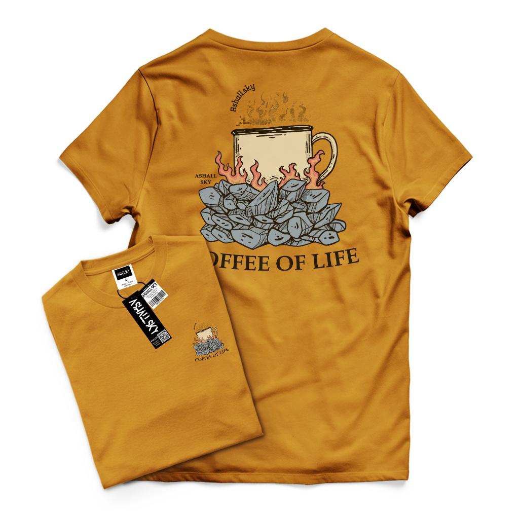 Ashall.sky Baju Kaos Distro Pria Warna Putih Coffee Life Kaos Oblong Katun Combed 30s