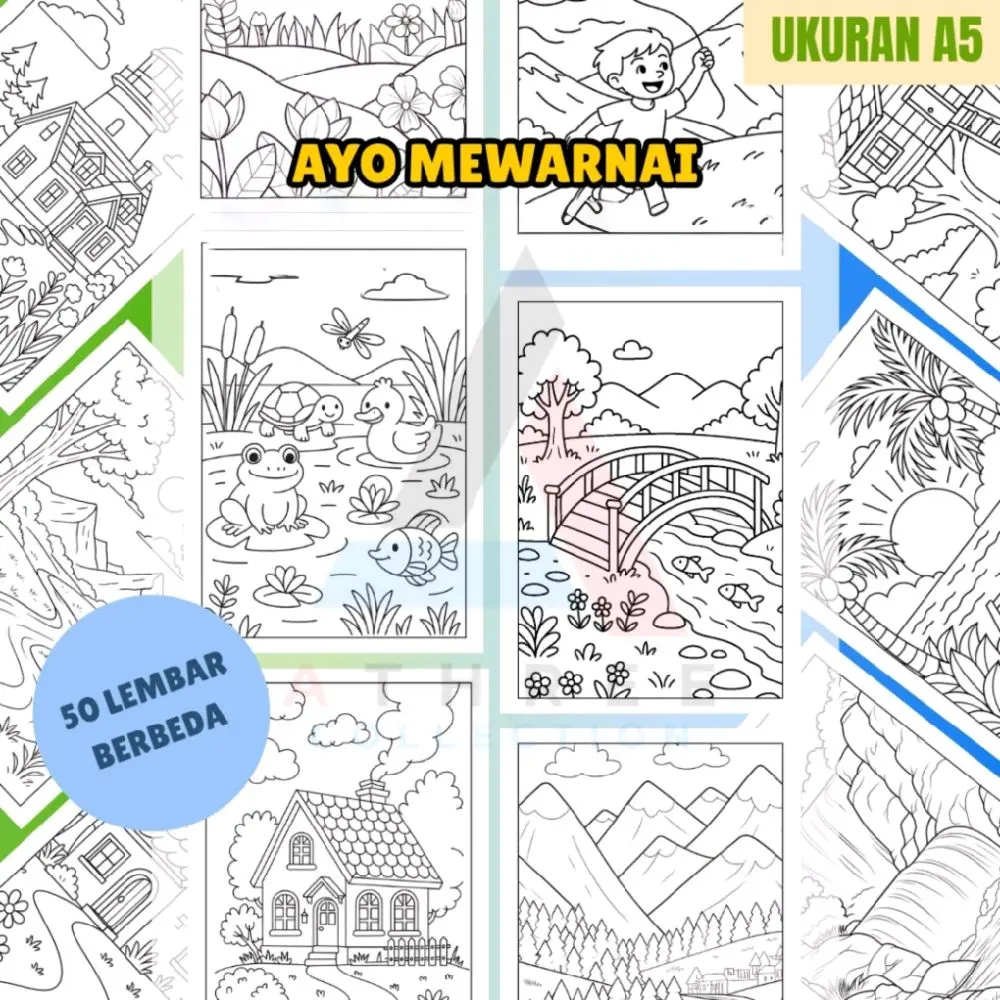 Kertas Mewarnai Gambar Sketsa Tema Anak  Ukuran A5 10 25 50 Lembar Edukasi Aktivitas Rumah Sekolah Belajar Mewarnai