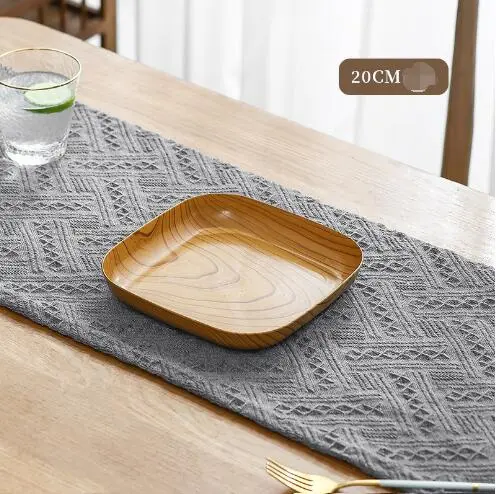 Bộ Đồ Ăn Gia Đình, Đĩa Vuông Có Đế, Thiết Kế Bằng Nhựa Và Gỗ, Đồ Dùng Cần Thiết Hàng Ngày, Đĩa Plato Saucer Platito, In Đồ Ăn Nhẹ Vuông, Thích Hợp Để Bàn Ăn Gia Đình 5