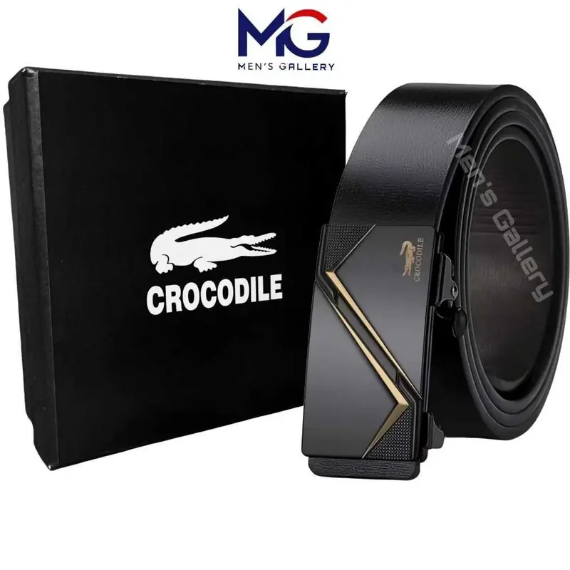 Sabuk Ikat Pinggang Pria Rell Gesper Mewah Kulit Sintetis Import dengan Buckle Hitam Kulit 0