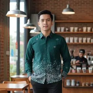 DURMA HIJAU EMERALD Kemeja batik pria lengan panjang full furing bahan polimicro halus lembut licin warna hijau emeral ccok buat anak muda