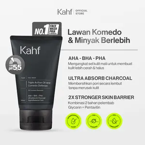 NEW LOOK BETTER FORMULA! Kahf Face Wash Triple Action Oil and Comedo Defense 100 ml -  Membantu Lawan Komedo dan Kulit Berminyak - Daily Use, pH 5.5, AHA, BHA, PHA, Charcoal, Sensitive, Sensitif, Halus Pori Pore, Cerah, Bright, Hydration, Hydrating