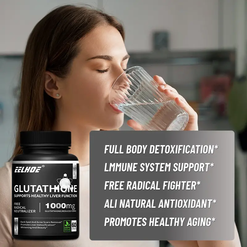 Suplemen Glutathione 1000mg, 60 Kapsul Vegetarian, 5 Kali Efektif Memutihkan, Anti Penuaan, Menghilangkan Bintik, Perlindungan Hati, Detoksifikasi, Non-Transgenik 3