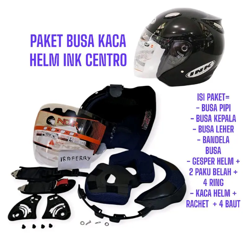 Paket Busa Helm Ink Centro Jet Fullset + Kaca Anti Gores Coating - Motorcycle, Ukuran BUSA Al Size M Fit L - Baut 2