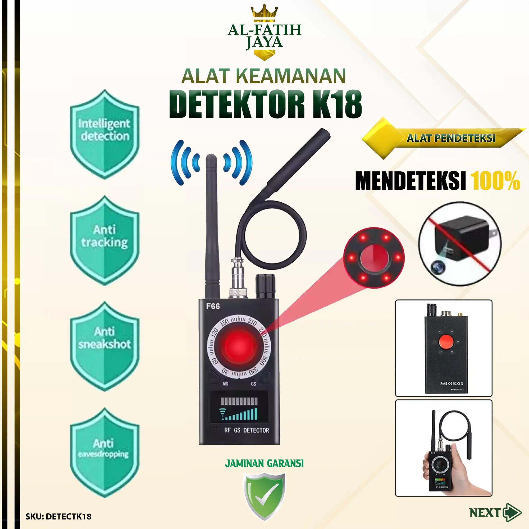 ALFATIHJAYA K18 Smart RF Signal Detector GPS GSM Scanner Portable Security Signal Finder Rechargeable 1000mAh