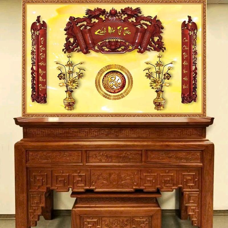 Tranh dán bàn thờ phòng thờ IN VẢI LỤA KÈM KEO DÁN Decor Phòng Khách Trang Trí Nhà