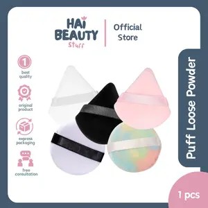 Puff Loose Powder - Puff Pizza Segitiga - Spons Bedak Premium - Puff Bulat Bedak Tabur Sponge - Tools by Hai Beauty Stuff