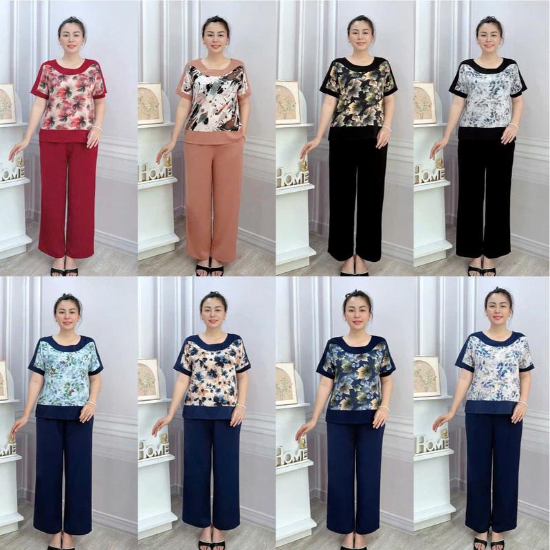 Đồ Bộ Trung Niên Cao Cấp Hoa In 3D Sắc Nét, Lụa Mango Mềm Không Nhăn, Cổ Tròn, Có Size, Nữ, thun, bigsize, đồ bộ trung niên cho mẹ u40 sang chảnh, đồ bộ nữ cho mẹ, bộ trung niên cho mẹ, set đồ trung niên, đồ bộ trung niên cho mẹ u60, đồ bộ người già