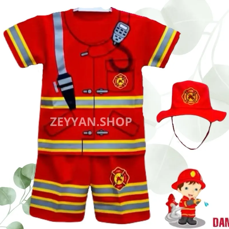 BAJU PEMADAM ANAK SETELAN DAMKAR ANAK LAKI LAKI ADA TOPI UNTUK UMUR 1-10 TAHUN Katun Unisex Anak-Anak Laki-Laki Perempuan Parsel Bayi 3