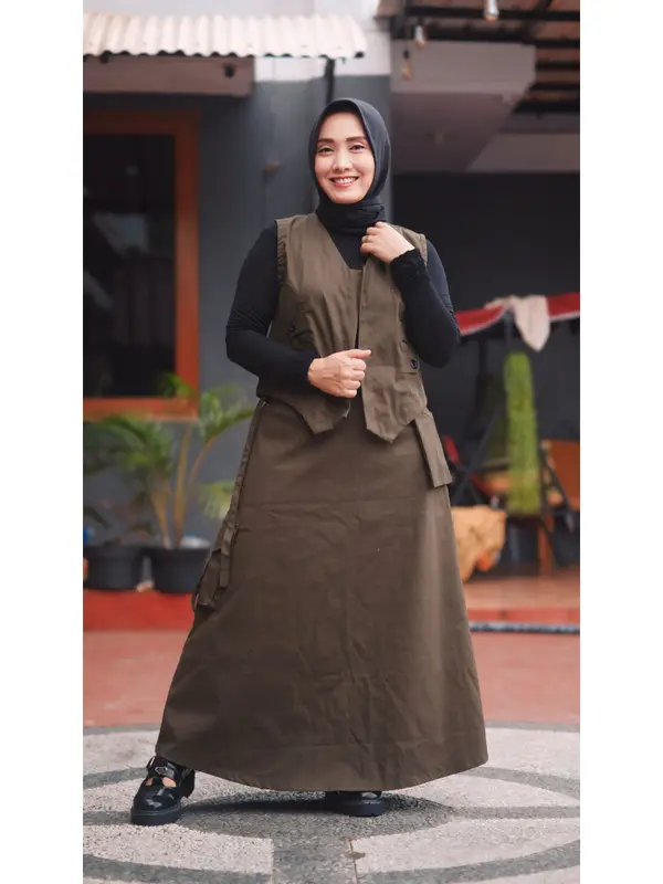 One Set Ohara Cargo Bahan Katun Import Setelan Wanita Rompi kekinian Style Muslim Lembut Nyaman 5