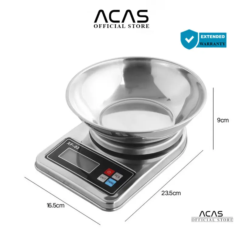 ACAS QZ - Stainless Timbangan Dapur Digital Elektronik  Kapasitas 5 Kg / 1 Gram Electronic Kitchen Scale Stainless Steel Timbang Kue Kopi Tepung Bumbu Makanan Masak Mangkok 5kg / 1gr 3