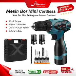 FLIGMAN Bor Cordless 12V 10mm | Baterai 1500mAh | Torsi 25Nm