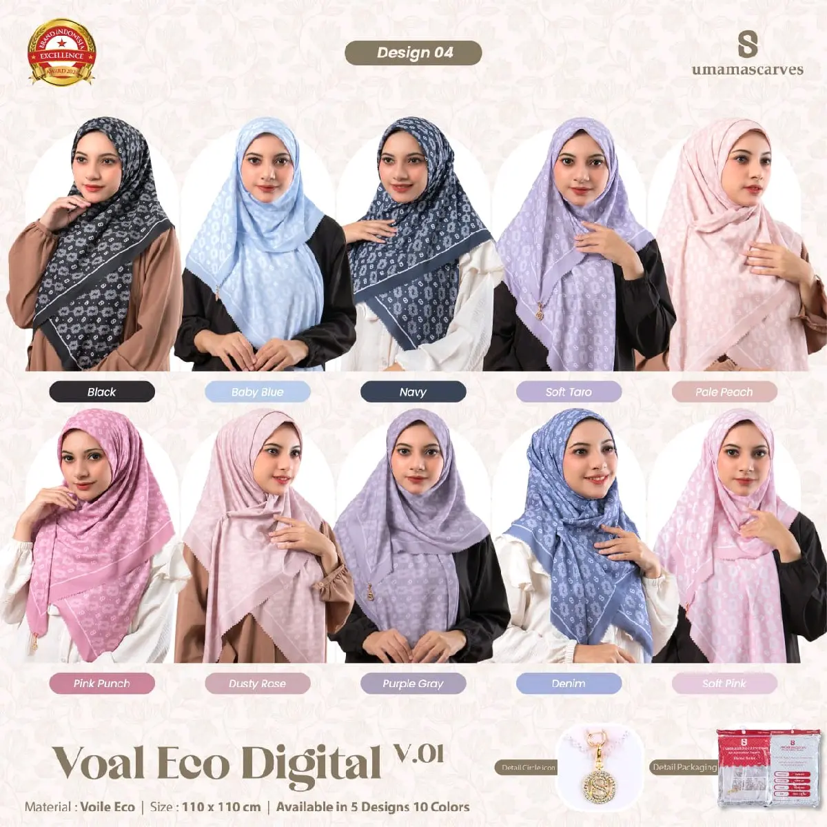 Kerudung segi empat - Umamascarves voal eco premium - jilbab motif print voile 110x110 Printing Muslim