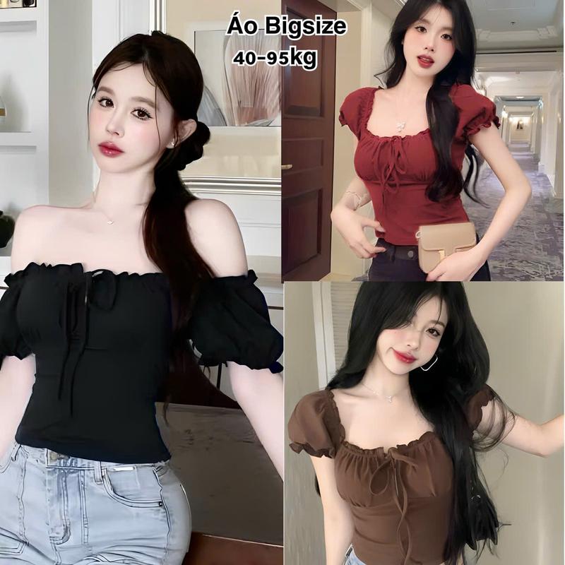 Áo Baby doll Nữ Bèo Bigsize Cổ Vuông Hở Vai Tay Phồng Tiểu Thư Công Chúa Xinh Đẹp Phong Cách Hàn Quốc Cho Nàng Chuppy Cao Cấp Dễ Thương Freesize 50-95kg Top Áo Baybydoll Ao Babytee - 2535